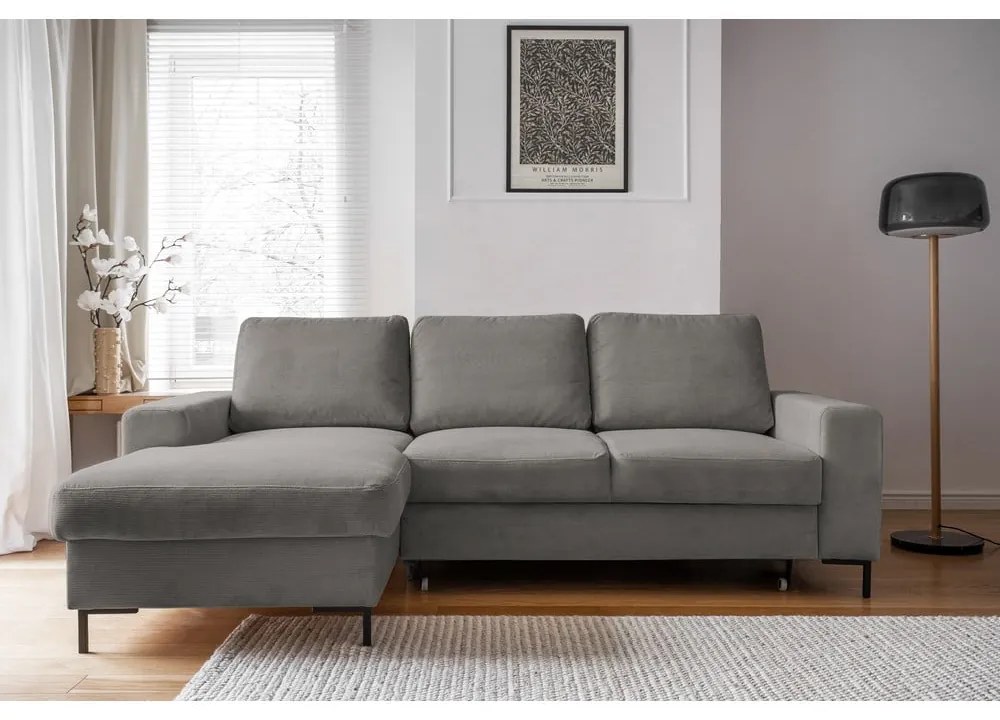 Сив разтегателен ъглов диван от рипсено кадифе (ляв ъгъл) Lofty Lilly – Miuform