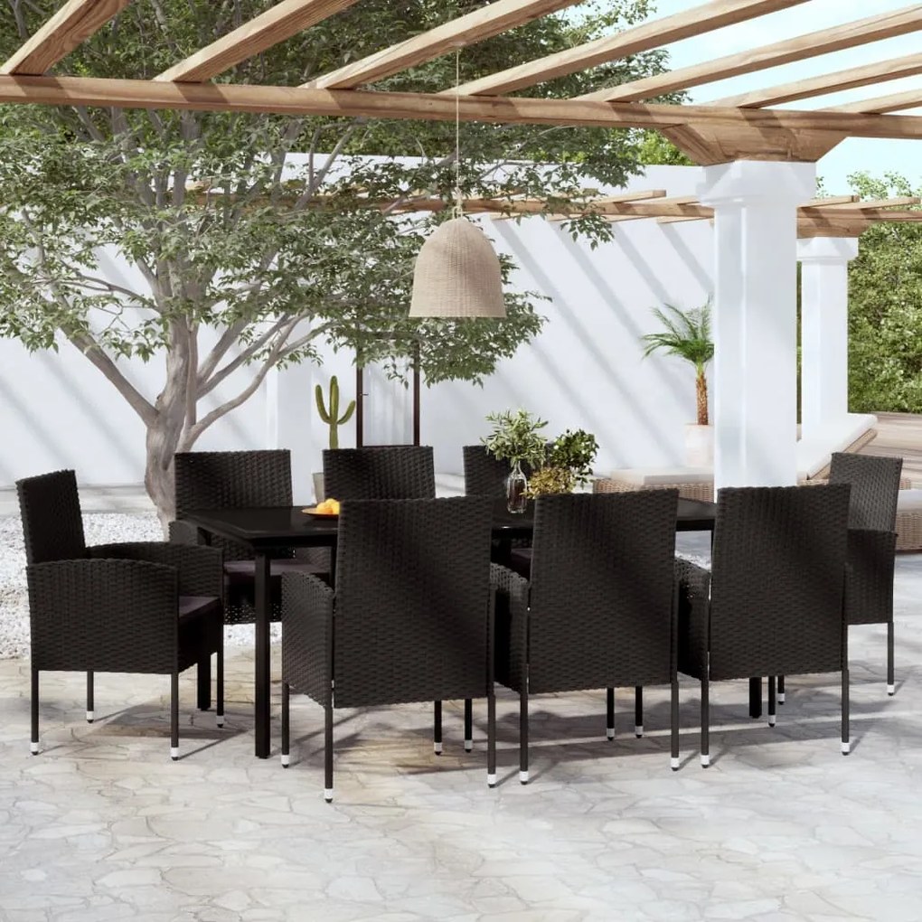 3099618 vidaXL Градински трапезен комплект, 9 части, черен