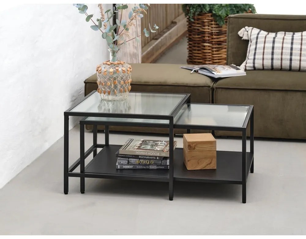 Масички за кафе от черно стъкло в комплект от 2 бр. 60x60 cm Bronco - Unique Furniture