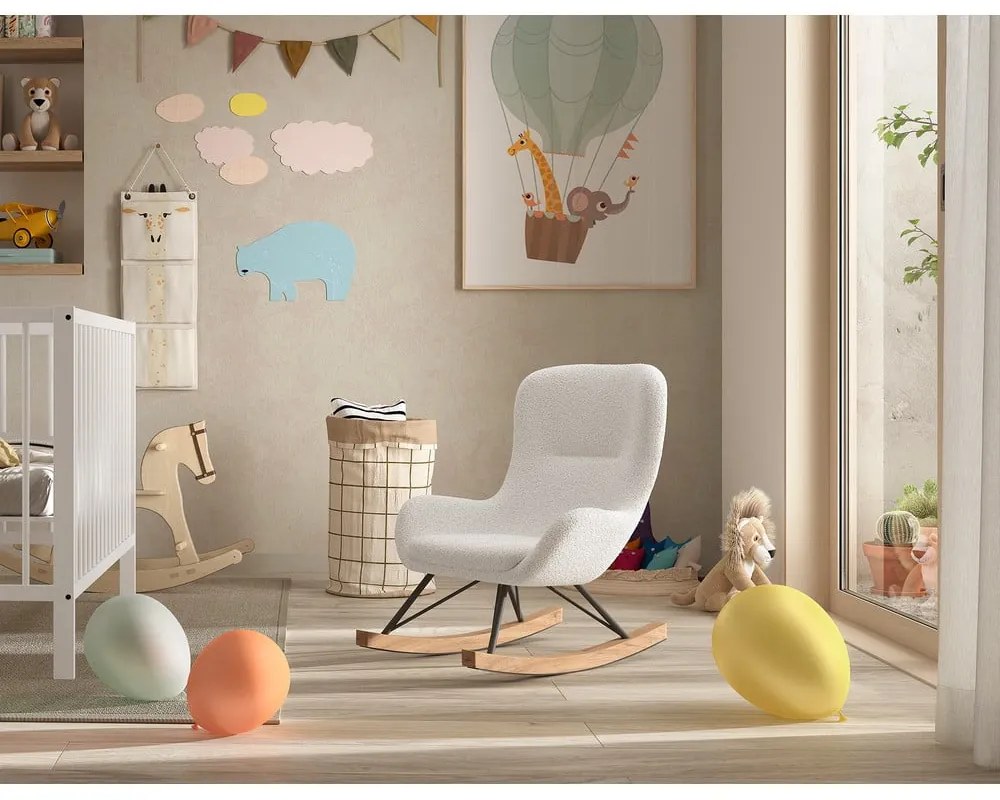 Бял люлеещ се детски стол от плат букле ROCKY – Vipack