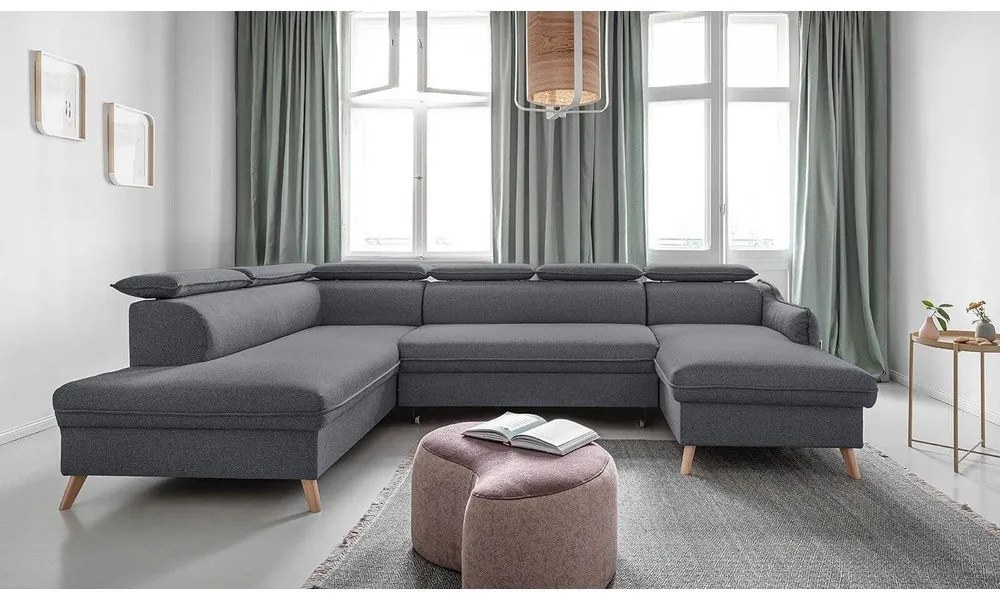 Тъмно сив U-образен разтегателен диван, ляв ъгъл Sweet Harmony - Miuform