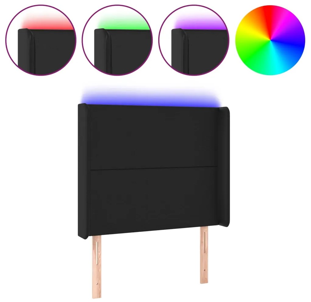3123852 vidaXL LED горна табла за легло, черна, 103x16x118/128 см