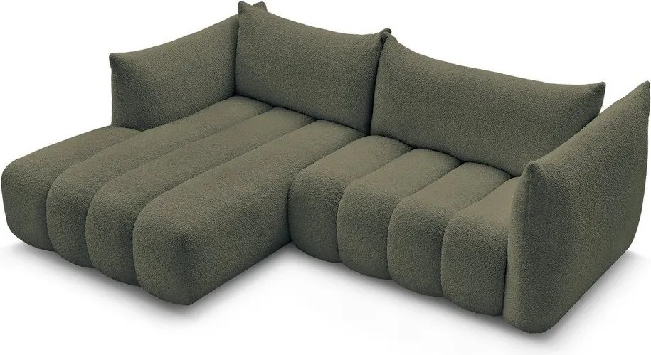 Зелен ъглов диван от прежда с примки от букле (ляв ъгъл) Azra – Bobochic Paris