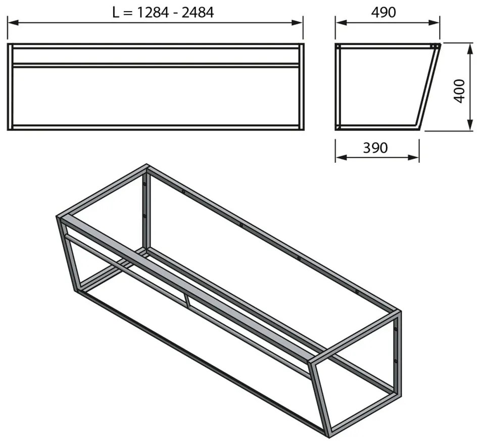 Бяла/черна метална стенна стойка за умивалник 218x40 cm Aruba – Sapho