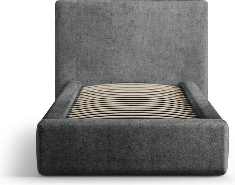 Тъмносиво единично легло 90x200 cm тапицирано с място за съхранение с включена подматрачна рамка Amy – Micadoni