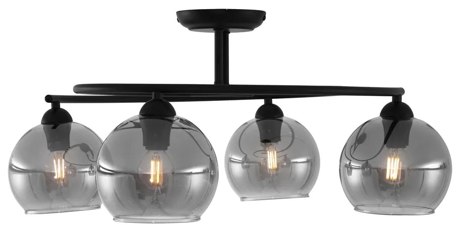 Модерен таванен полилей черен с димно стъкло 4-светлинен - Alanis