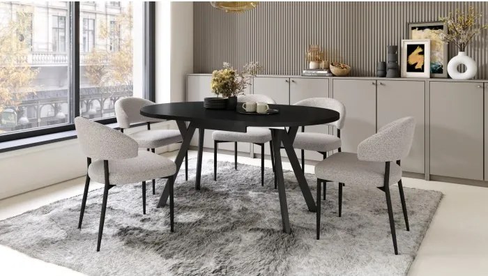 АЛМО Черно/черни крака - КРЪГЛА РАЗТЕГАТЕЛНА МАСА С Y-ОБРАЗНИ КРАКА В ЛОФТ/ИНДУСТРИАЛЕН СТИЛ ЗА ХОЛ ИЛИ ТРАПЕЗАРИЯ