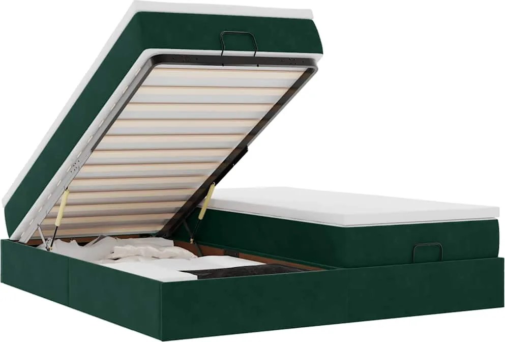 3311258 vidaXL Османска легло с матраци, тъмнозелено, 160x200 см, кадифе