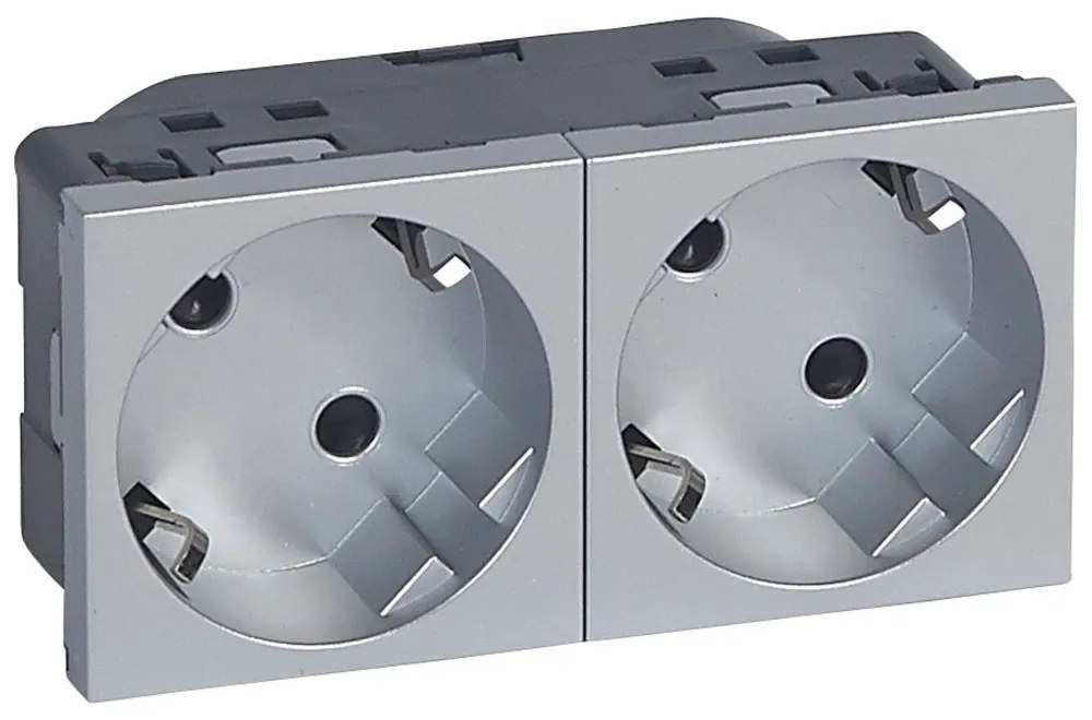 Legrand 079282 Блок контакт шуко 2Х2Р+Е под ъгъл 45°, автоматични клеми, алуминий Mosaic ,  - 079282