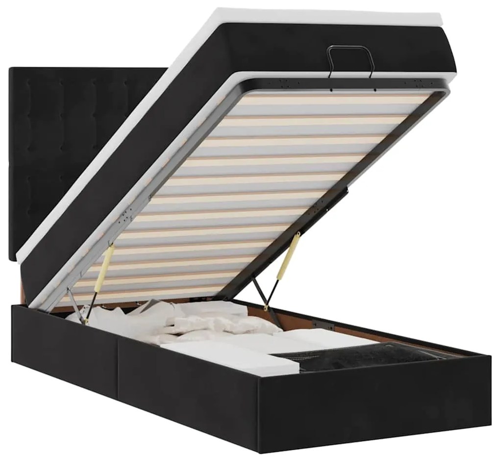 3314428 vidaXL Османска легло с матраци и LED, черно, 80x200 см, кадифе