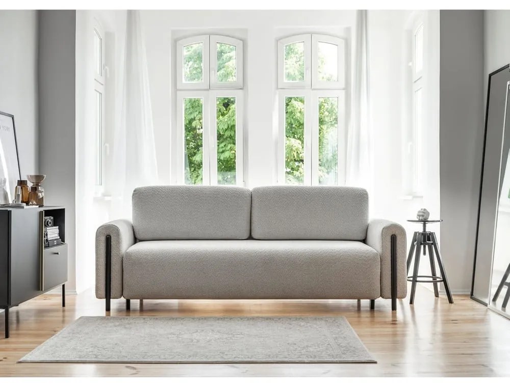 Светлосив разтегателен диван с място за съхранение от букле 244 cm Arcadova – ELTAP