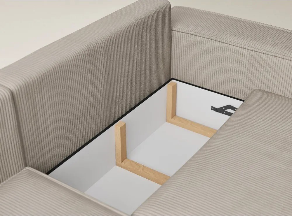Бежов сгъваем/с място за съхранение ъглов диван от рипсено кадифе (ляв ъгъл/L форма) Tonga – Maison de Rêve