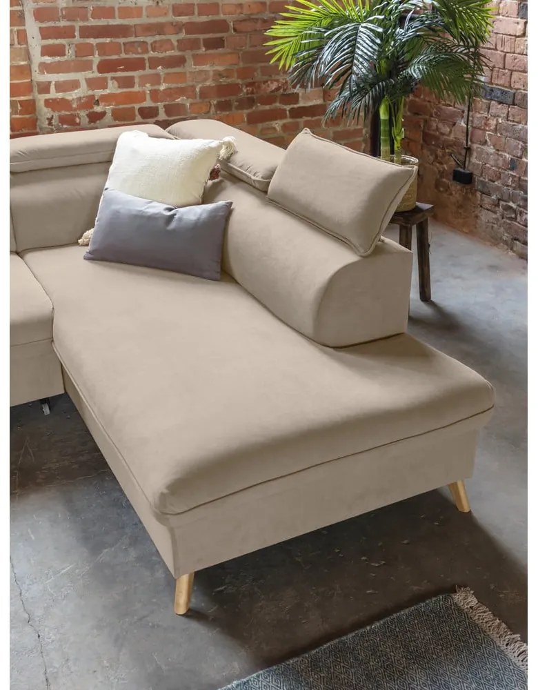 Бежов кадифен U-образен ъглов диван (десен ъгъл) Sweet Harmony - Miuform