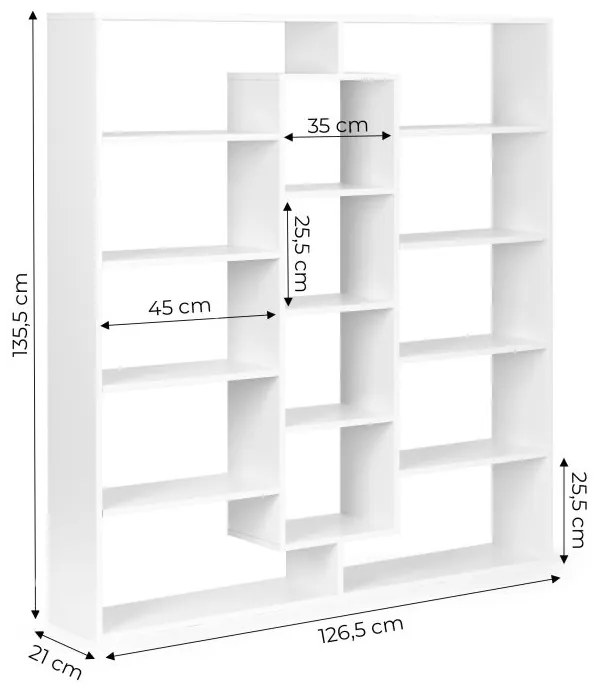 Модерен просторен стенен рафт в бяло 135,5 x 126,5 cm