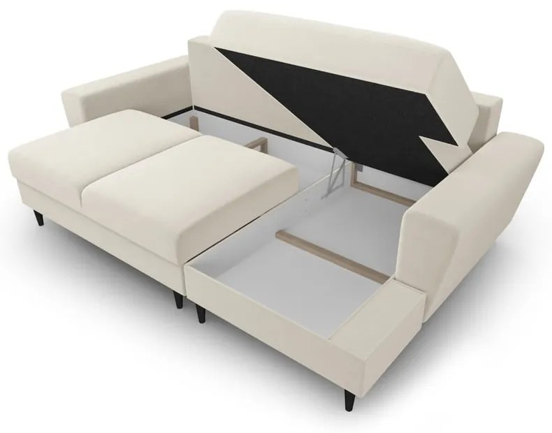 Бежов кадифен разтегателен ъглов диван с място за съхранение (десен ъгъл) Kyoto – Cosmopolitan Design