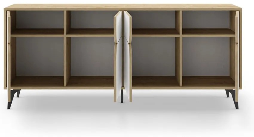 Нисък скрин с дъбов декор в бял и естествен цвят 185x79 cm Nola - Marckeric