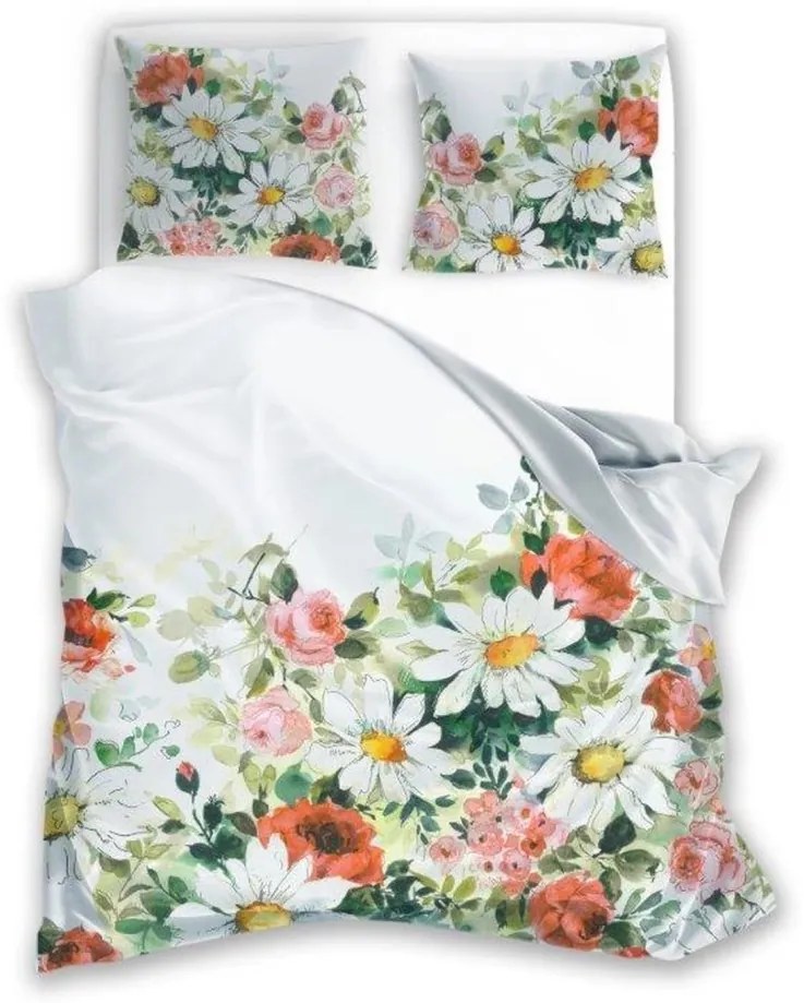 Чаршафи от памучен сатен - маргаритки и рози на бял фон 2 части: 1 бр. 140x200 + 1 бр. 70x80