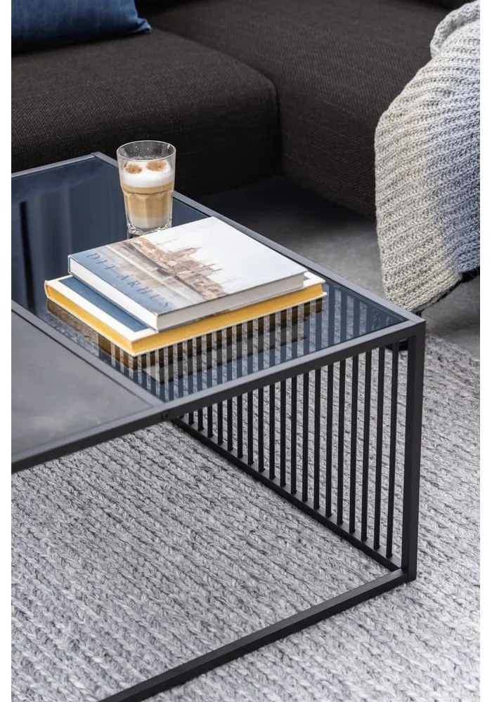 Черна масичка за кафе със стъклен плот 80x80 cm Strington - Actona