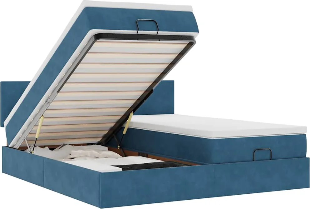 3312060 vidaXL Османска легло с матраци, тъмносиньо, 180x200 см, кадифе