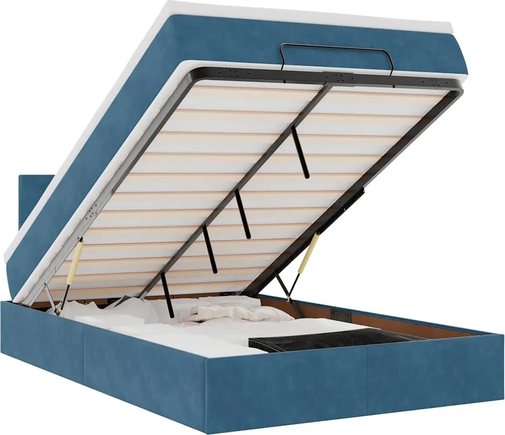 3312540 vidaXL Османска легло с матрак и LED, тъмносиньо, 120x190 см, кадифе