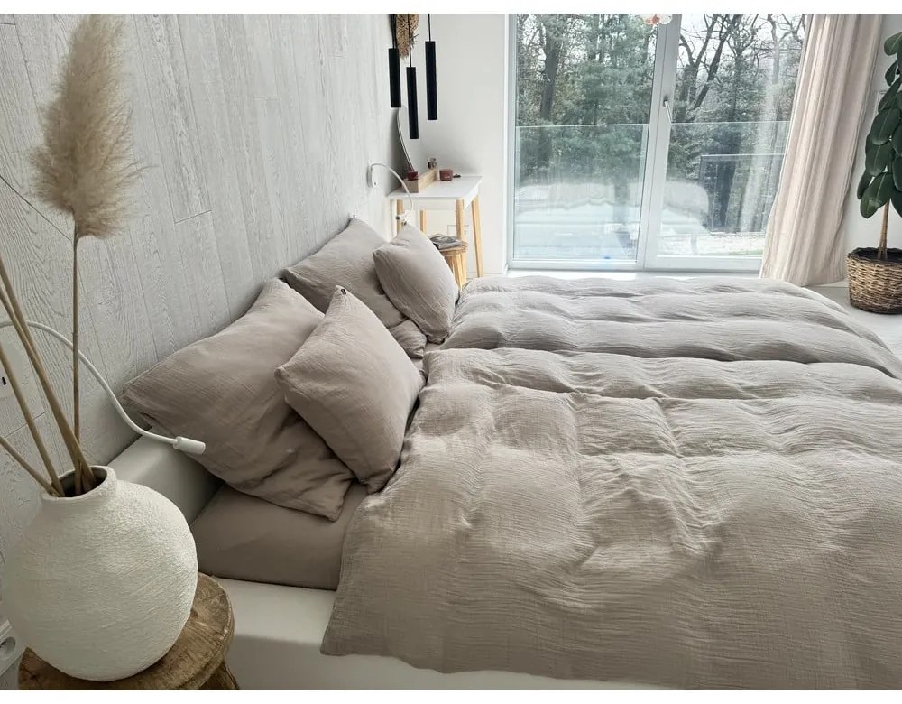 Бежово двойно муселиново спално бельо 200x200 cm Plain Muslin – Butter Kings