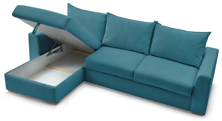 Син разтегателен ъглов диван от рипсено кадифе (променлив) Augustin – Bobochic Paris