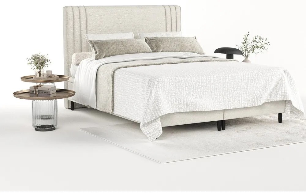 Бежово тапицирано двойно легло с място за съхранение 180x200 cm Musca – Maison de Rêve