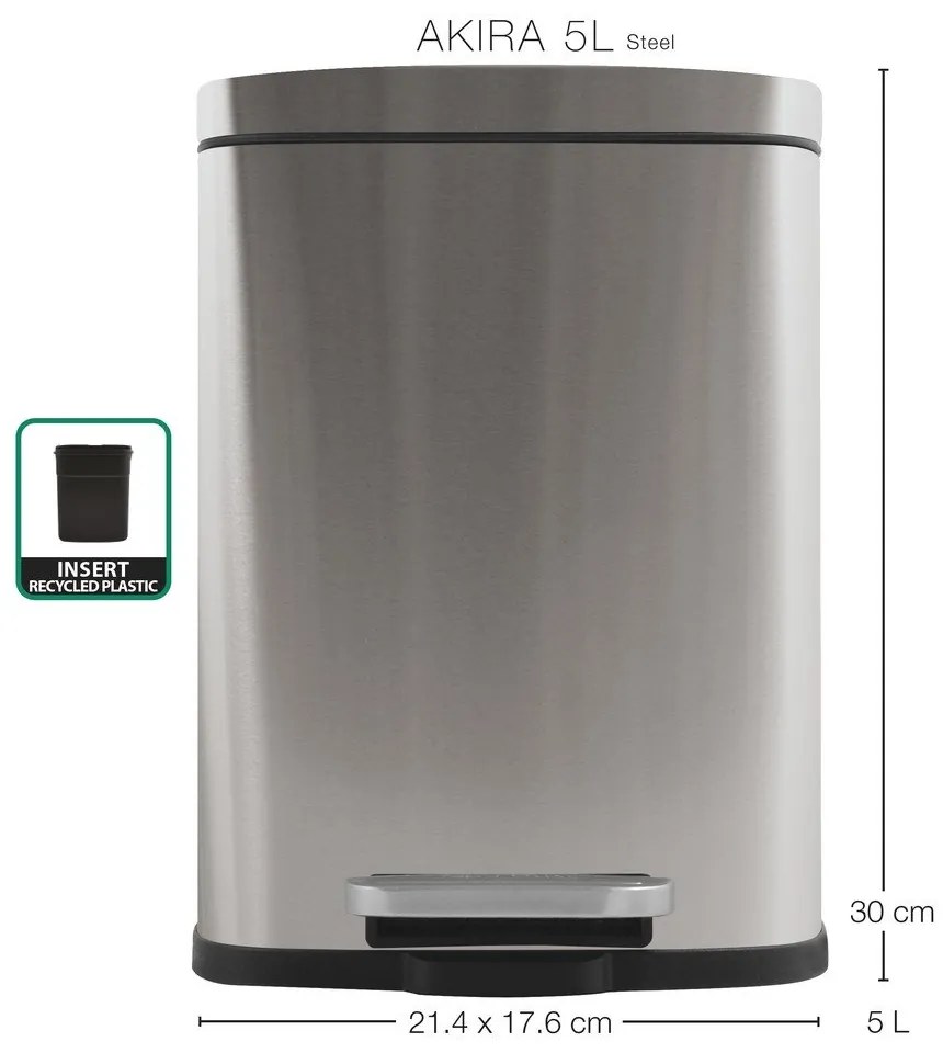 Стоманено кошче за боклук с педал в матово сребрист цвят 5 l Akira – Spirella