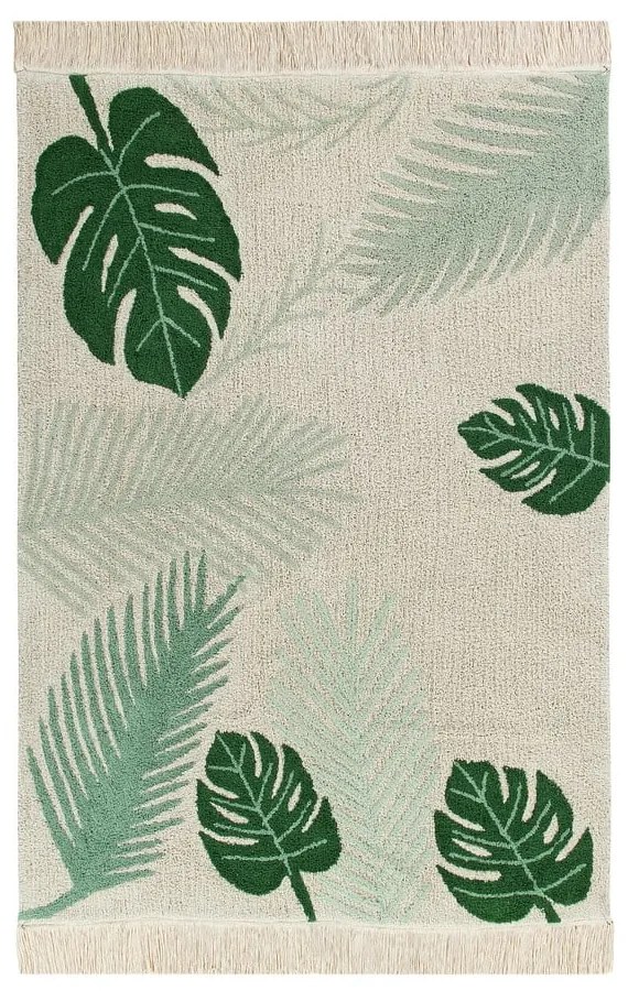 Зелен и кремав ръчно изработен памучен детски килим подходящ за пране 140x200 cm Tropical Green – Lorena Canals