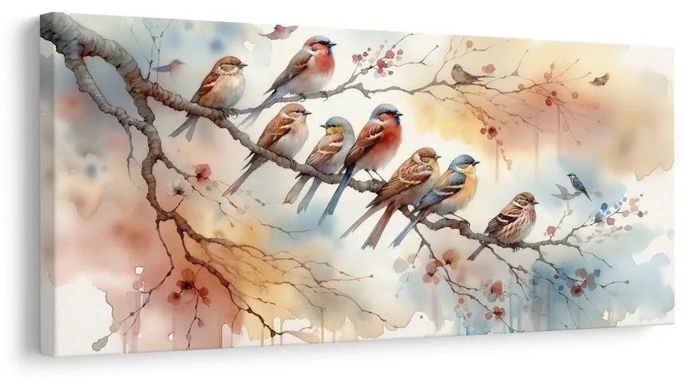 Картина на платно – Цветни птичета на клонче