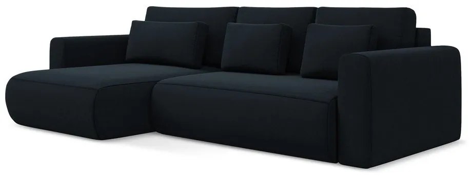 Тъмносин кадифен разтегателен ъглов диван с място за съхранение (ляв ъгъл) Kapua – Makamii