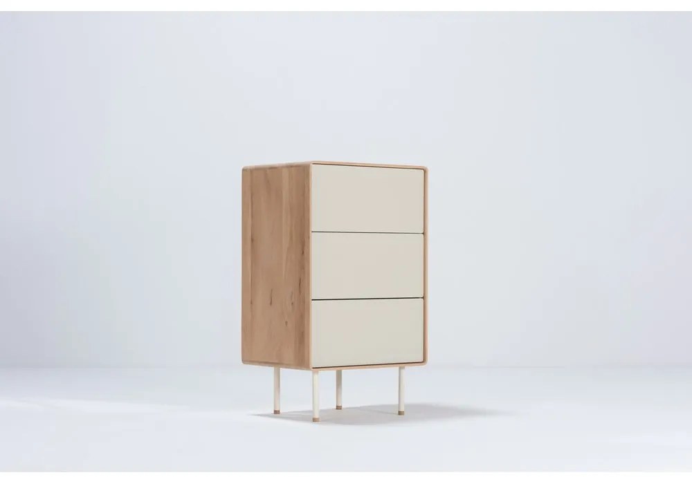 Бял/естествен висок скрин от масивен дъб 60x100 cm Fina – Gazzda