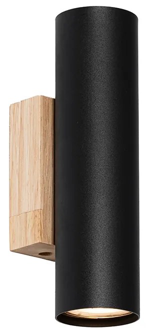 Модерна стенна лампа черна с дърво 2 светлина - Jeana