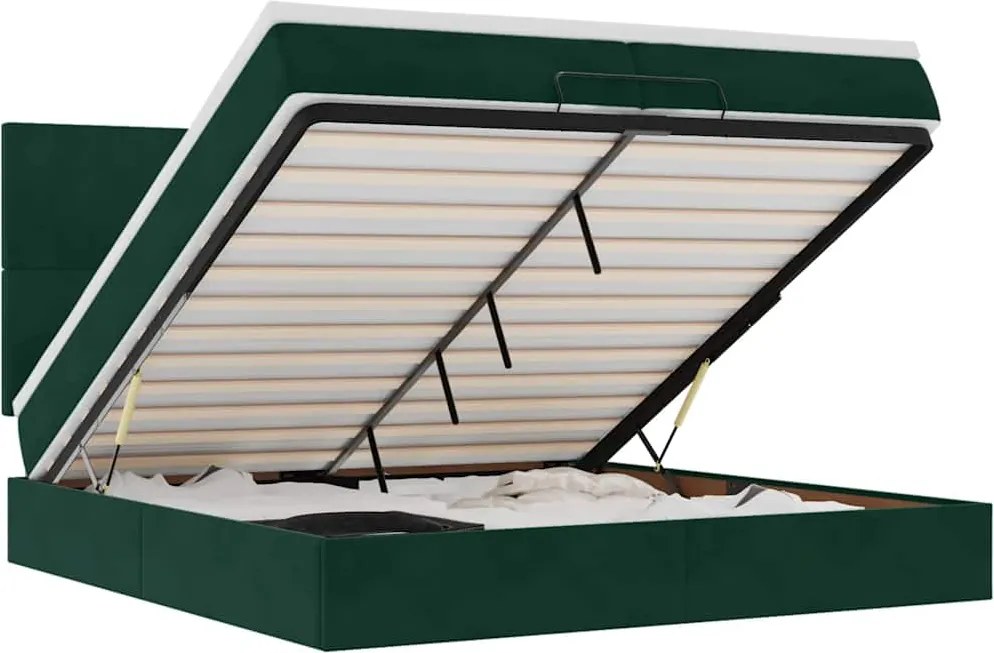 3314273 vidaXL Османска легло с матраци и LED, тъмнозелено, 200x200 см, кадифе