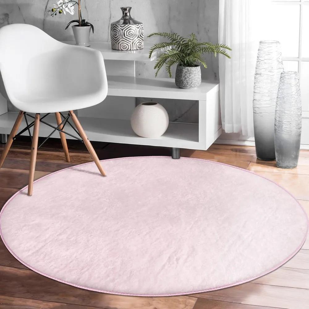 Светлорозов кръгъл килим подходящ за пране и за прахосмукачки роботи ø 80 cm Comfort – Mila Home