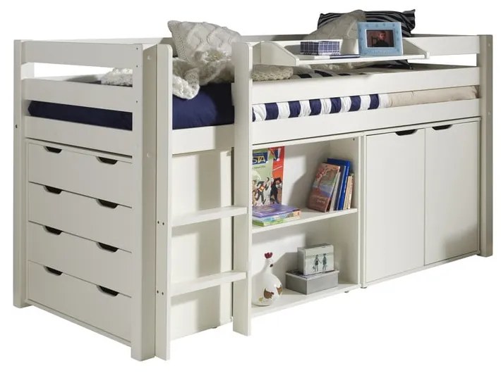 Бяло двуетажно легло от борова дървесина 90x200 cm PINO - Vipack