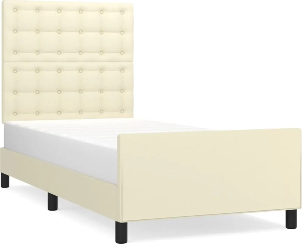 3125557 vidaXL Рамка за легло с табла, кремава, 100x200 см, изкуствена кожа