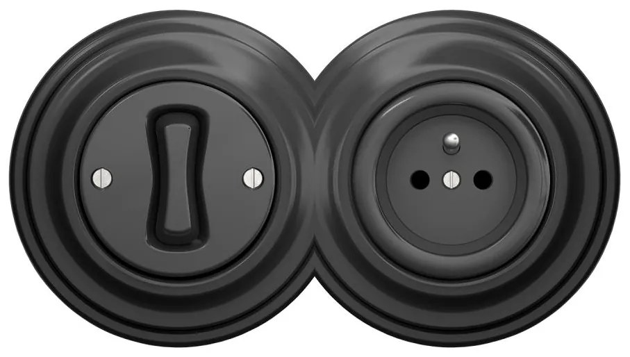 Kliklap - Ретро еднополюсен ключ № 1 и розетка 230V с рамка в цвят антрацит