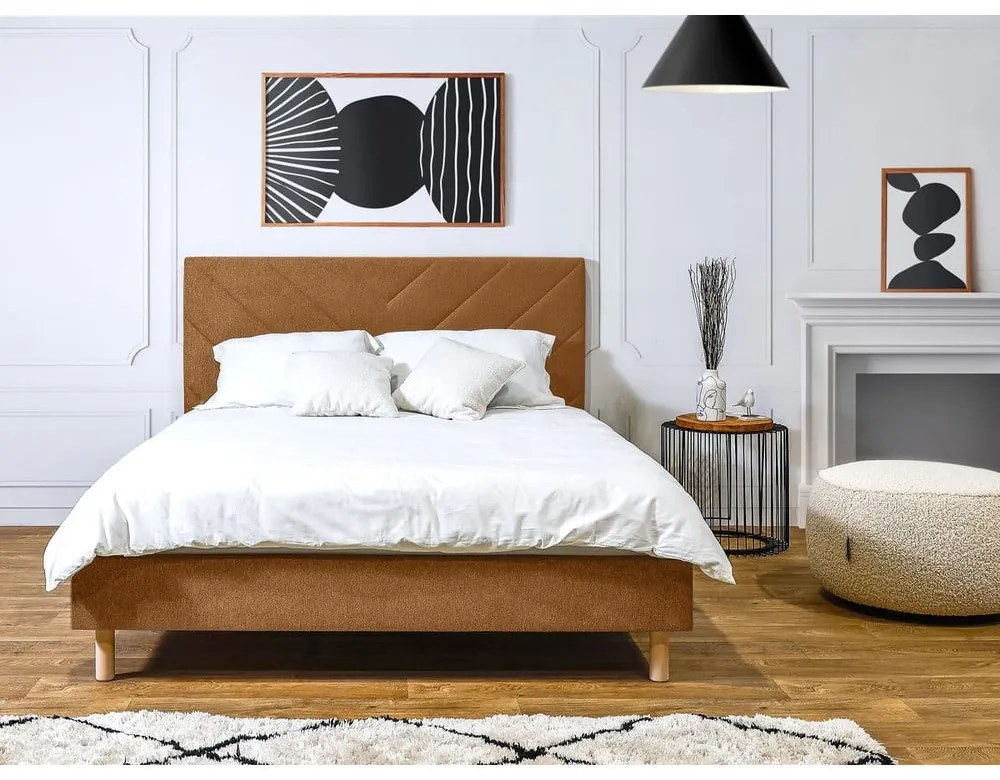 Оранжево тапицирано двойно легло с включена подматрачна рамка 180x200 cm Romane – Bobochic Paris