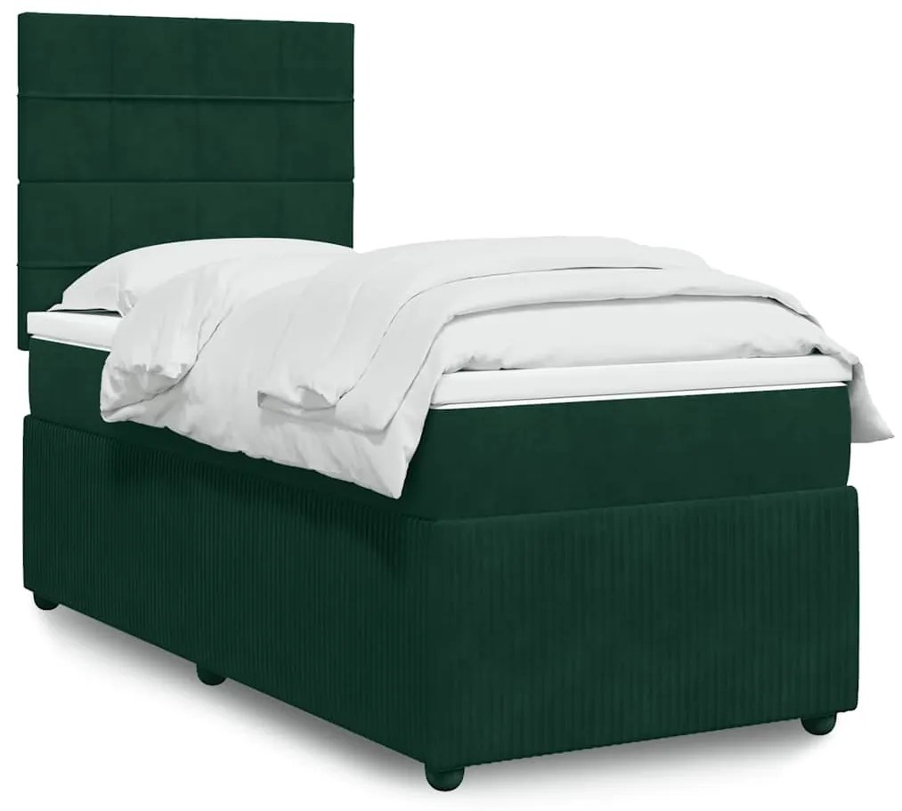3292193 vidaXL Боксспринг легло с матрак, тъмнозелено, 80x200 см, кадифе