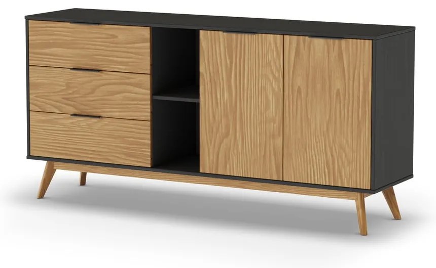 Нисък скрин от черен/естествен бор 165x80 cm Lavis - Marckeric