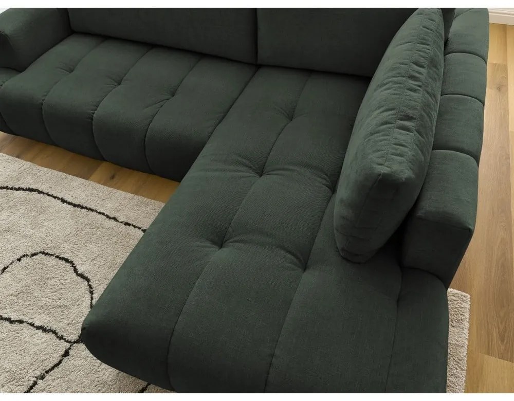 Зелен сгъваем/с място за съхранение ъглов диван (десен ъгъл/L форма) Fuji – Bobochic Paris