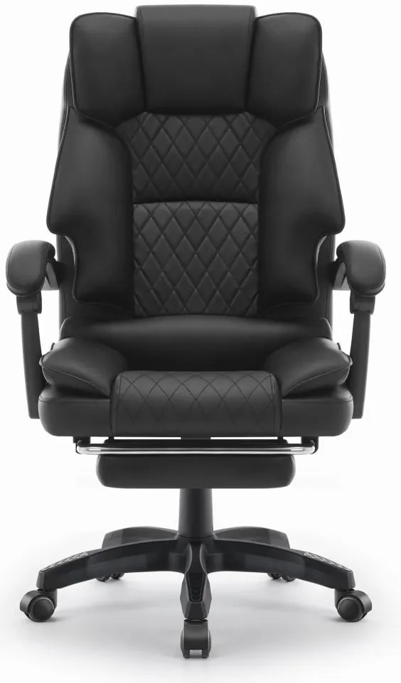 Ергономичен офис стол HC-1031 от еко кожа с подложка за крака - черен