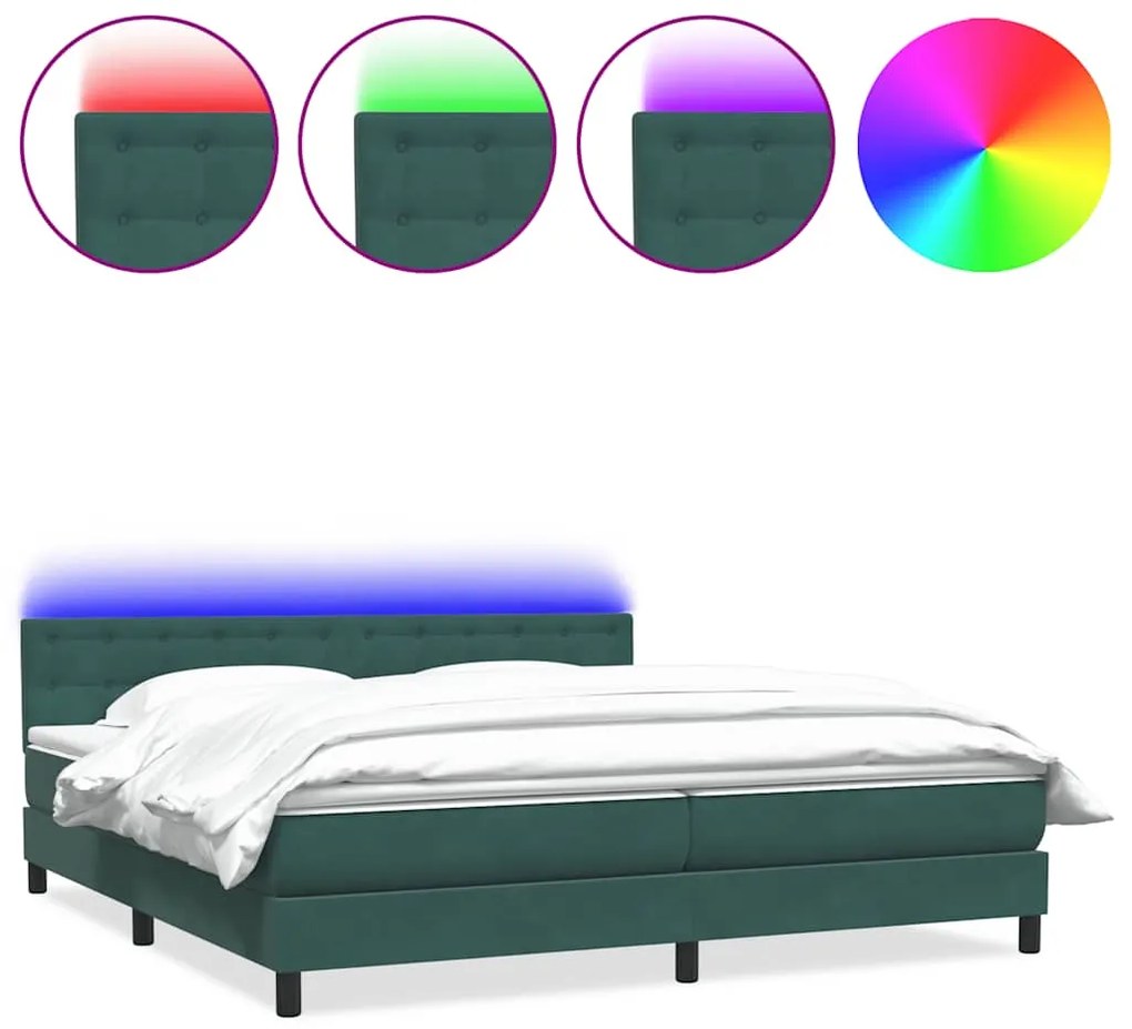 3317280 vidaXL Боксспринг легло с матрак и LED, тъмнозелено, 180x210 cm, кадифе