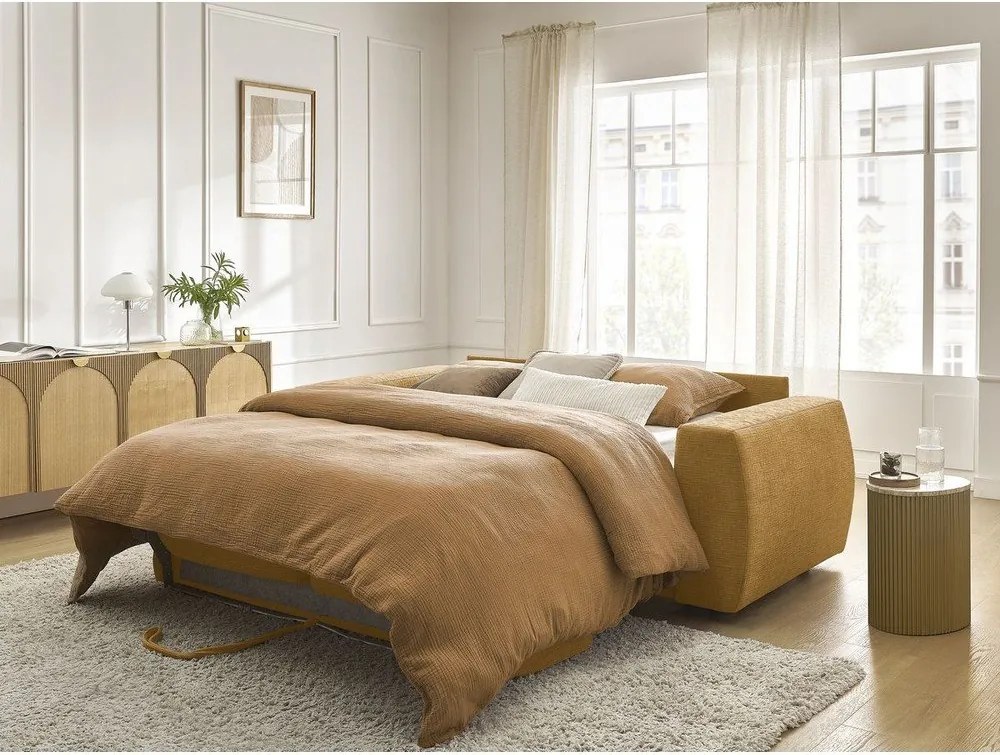 Шенилов диван за ежедневно спане/сгъваем в цвят горчица 240 cm Hugo – Bobochic Paris