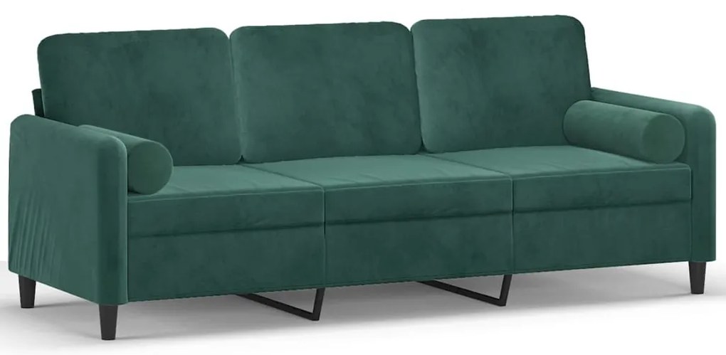 3200893 vidaXL 3-местен диван с възглавници тъмнозелен 180 см кадифе