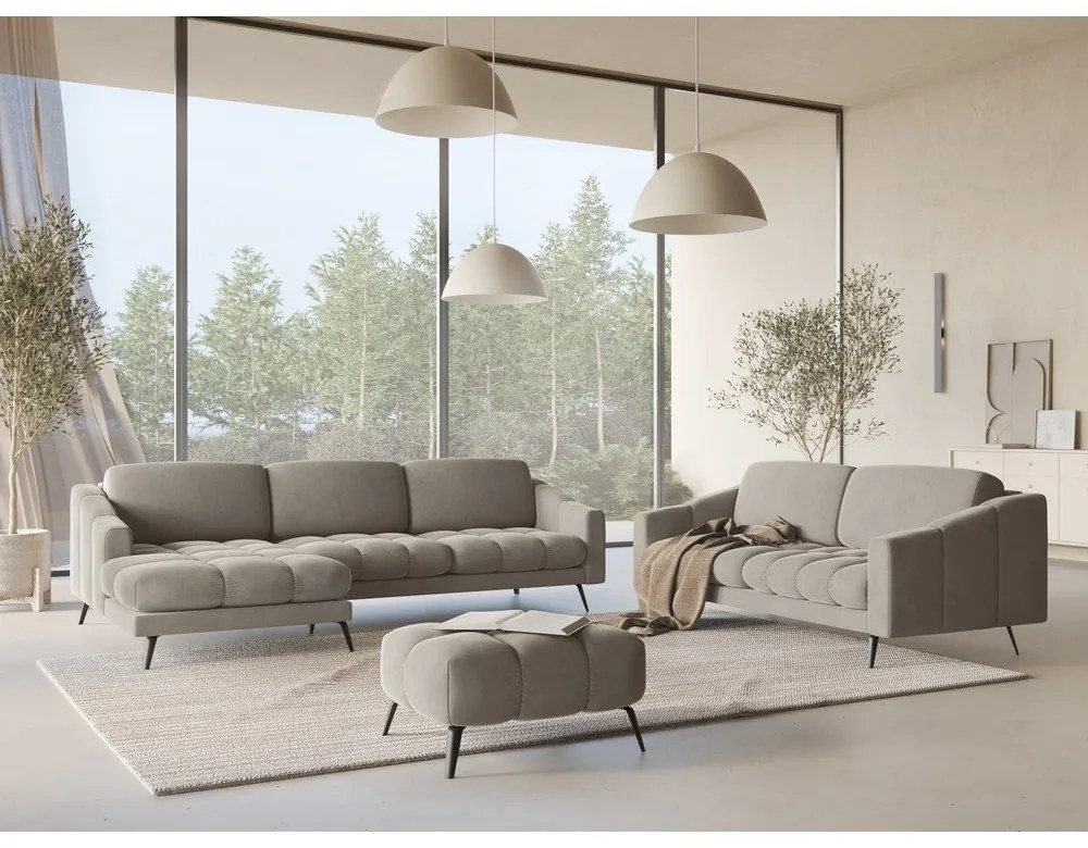 Бежов кадифен ъглов диван (ляв ъгъл) Nalu – Makamii