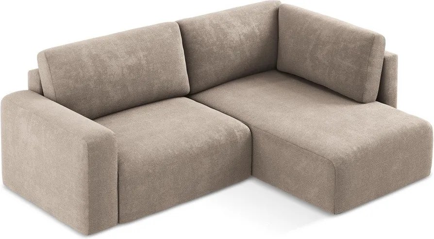 Бежов шенилов сгъваем/с място за съхранение ъглов диван (десен ъгъл/L форма) Kona – Makamii