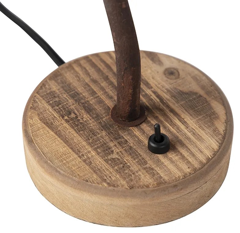 Селска настолна лампа ръждивокафява с дървена основа - Rax