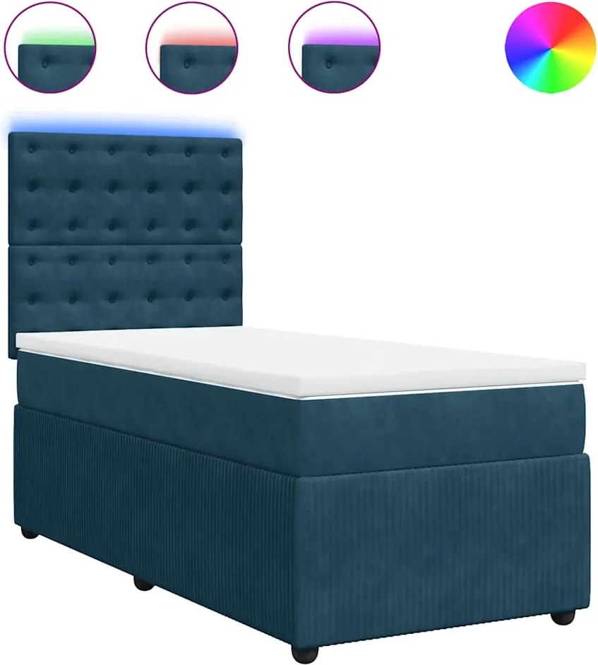 3294554 vidaXL Боксспринг легло с матрак, синьо, 90x200 см, кадифе